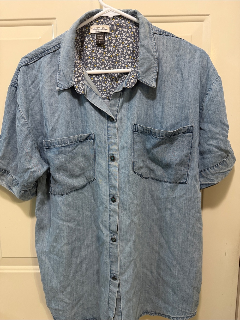 Tasha Polizzi Light Blue Denim Short-Sleeve Button Front Shirt